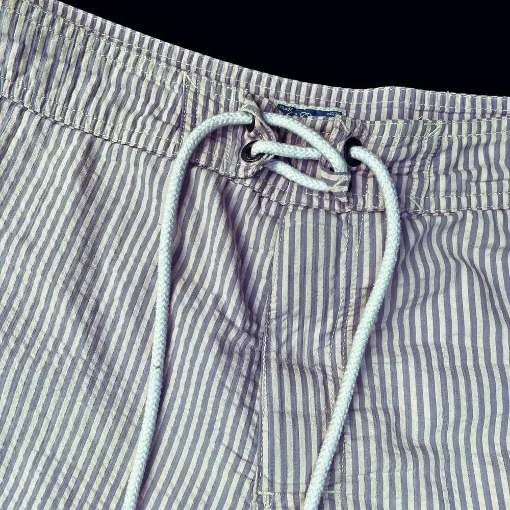 J Crew Mens 33 Seersucker Swim Trunks Cargo Shorts Green Tan Striped Mesh Lined‎